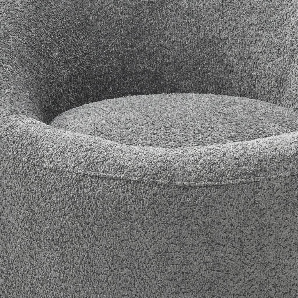 33" Gray Boucle and Metal Swivel Lounge Chair