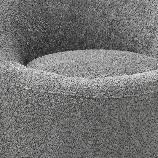 33" Gray Boucle and Metal Swivel Lounge Chair