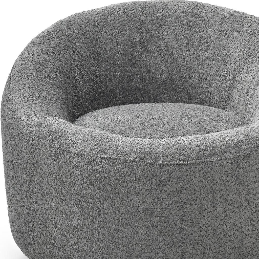 33" Gray Boucle and Metal Swivel Lounge Chair