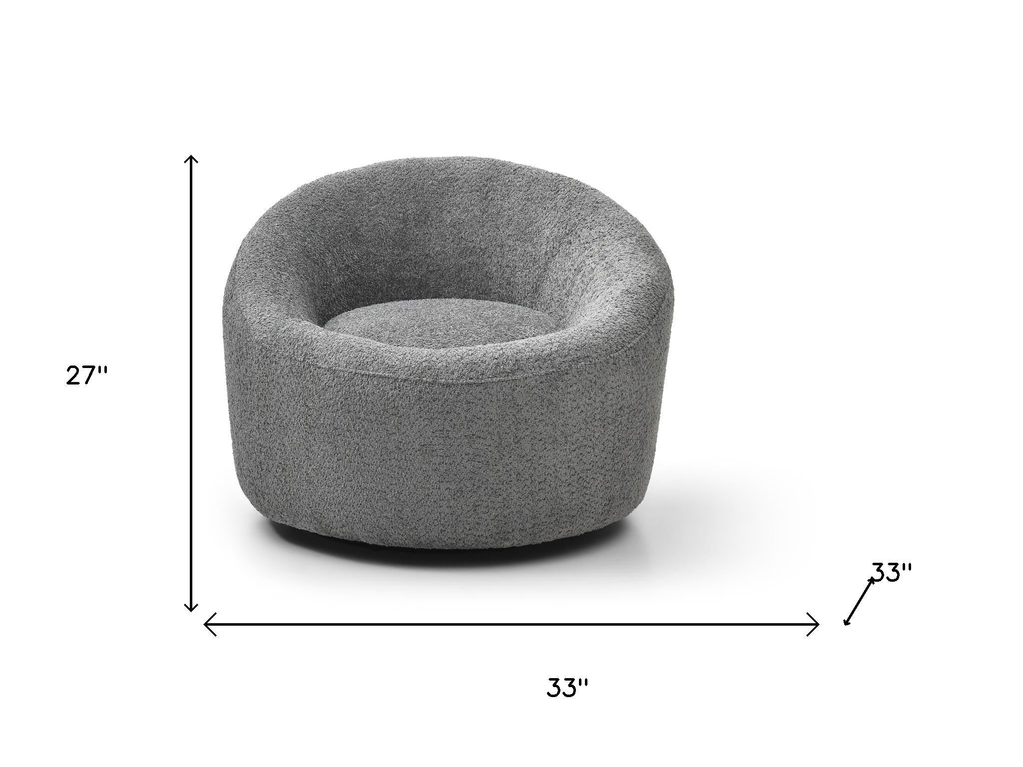 33" Gray Boucle and Metal Swivel Lounge Chair