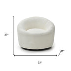 33" White Boucle and Metal Swivel Lounge Chair