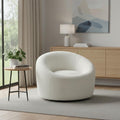 33" White Boucle and Metal Swivel Lounge Chair