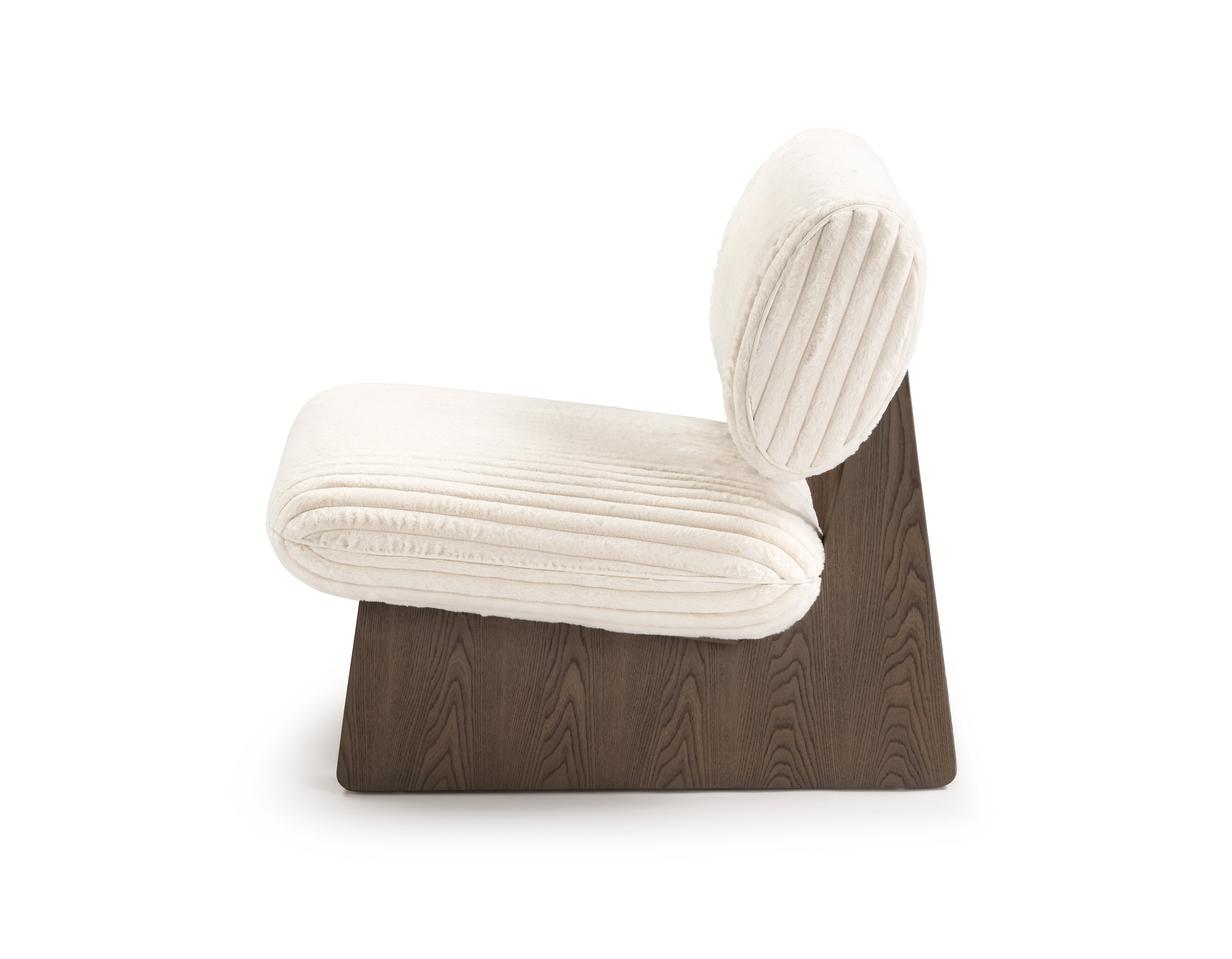 30" White and Ash Gray Faux Fur and Manufactured Wood Lounge Chair