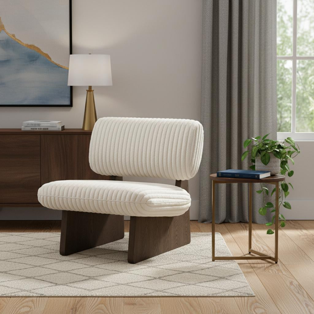 30" White and Ash Gray Faux Fur and Manufactured Wood Lounge Chair