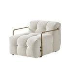 32" Beige and Gold Chenille and Metal Lounge Chair