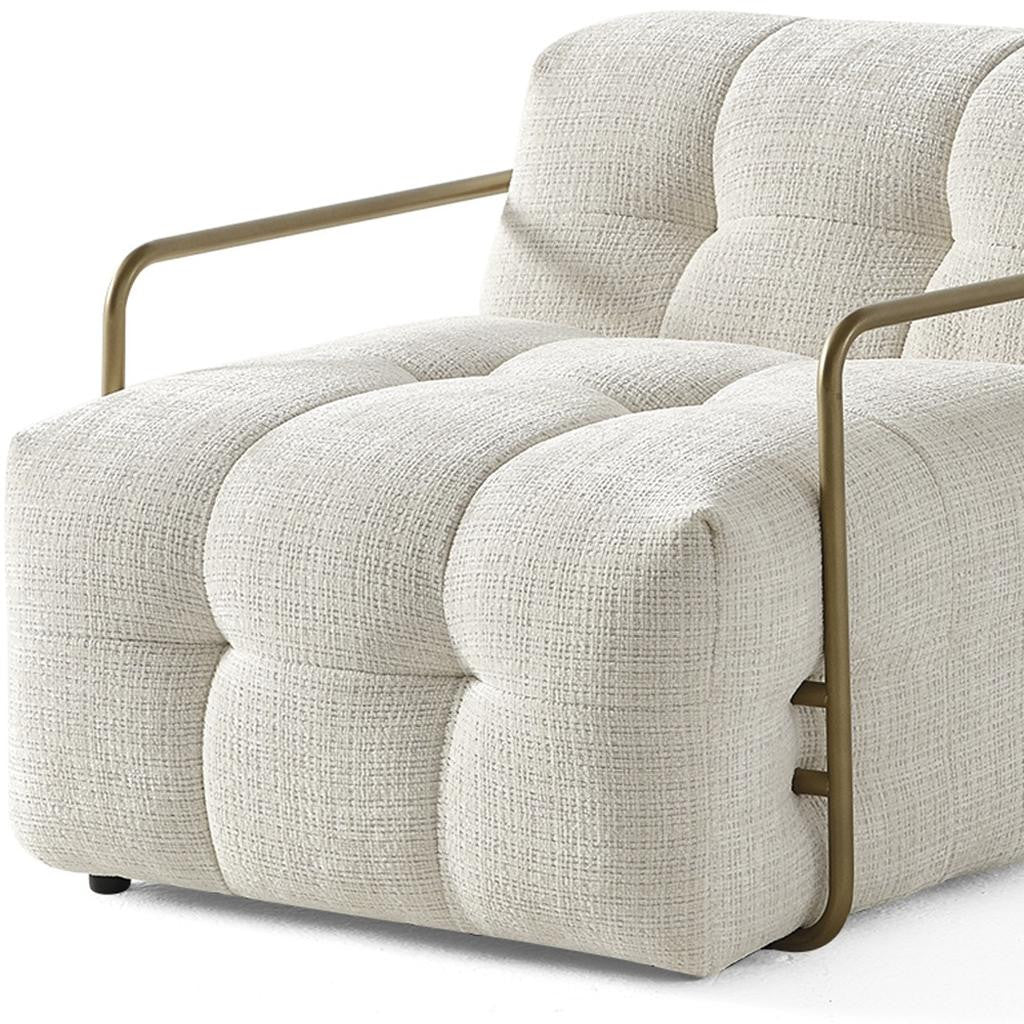 32" Beige and Gold Chenille and Metal Lounge Chair