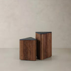 24" Charcoal and Natural Stone and Wood Block End Table