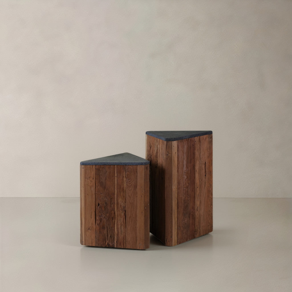 24" Charcoal and Natural Stone and Wood Block End Table