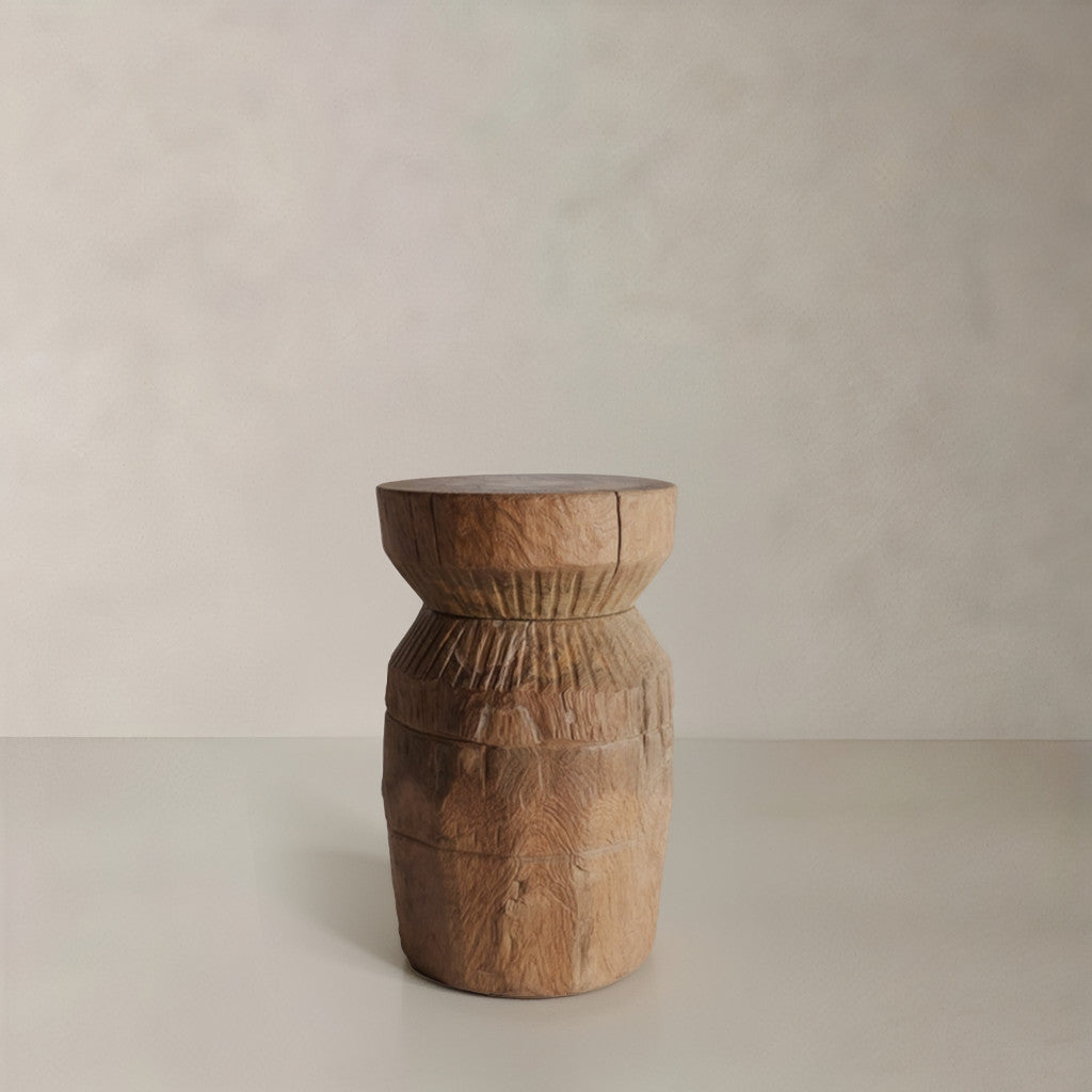 19" Natural Reclaimed Wood and Wood Round Block End Table