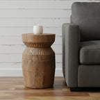 19" Natural Reclaimed Wood and Wood Round Block End Table