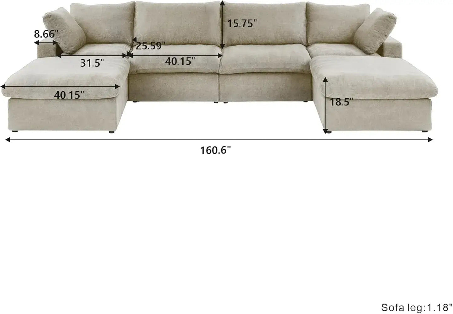 Khaki Linen Blend Modular U Shaped Six Piece Sofa and Chaise Sectional