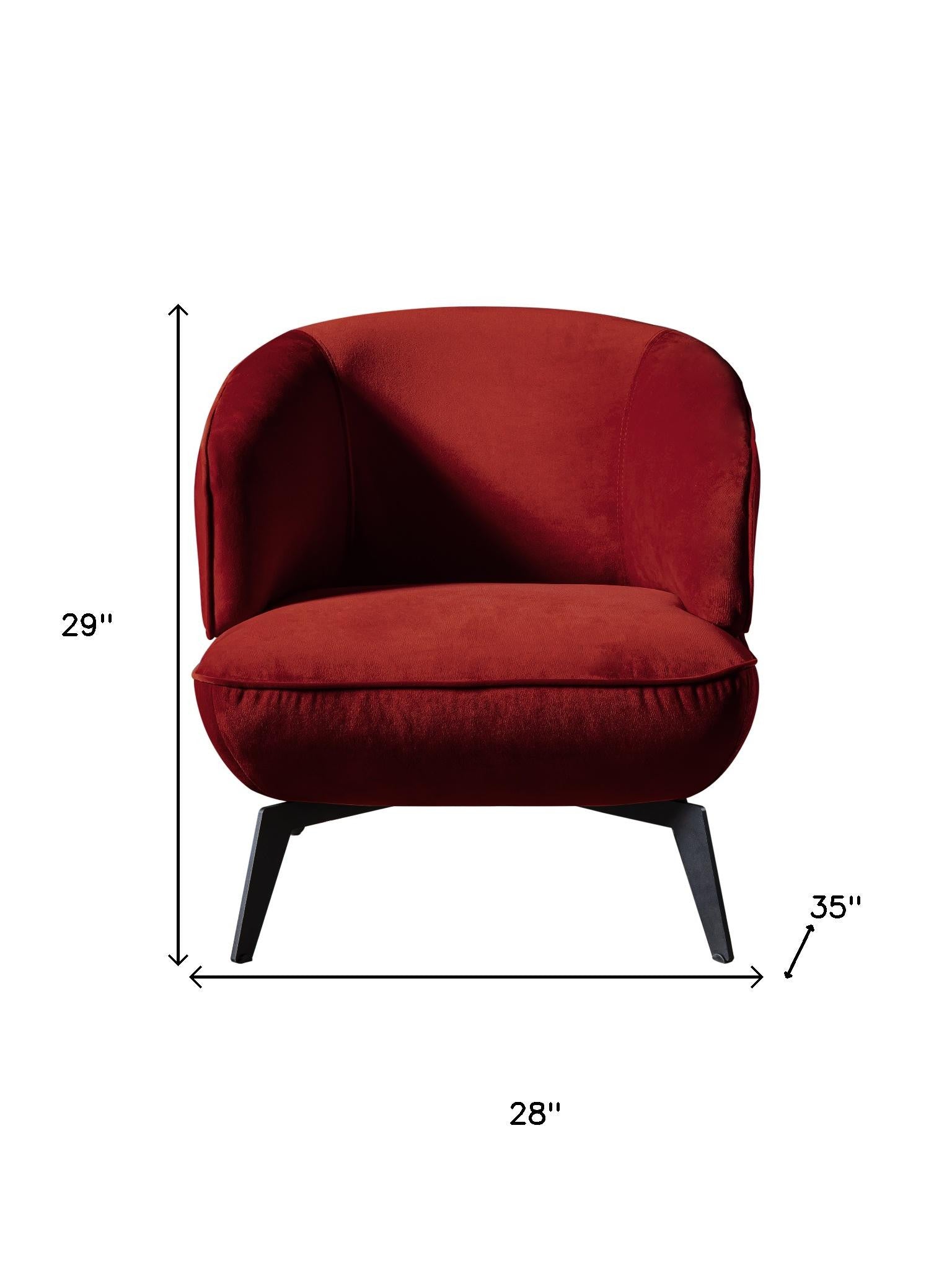 28" Red and Black Velvet and Metal Lounge Chair