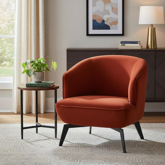 28" Red and Black Velvet and Metal Lounge Chair