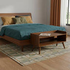 35" Brown Linen and Solid Wood Upholstered Storage Bench With Cabinet