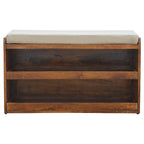 35" Brown Linen Upholstered Storage Bench With Shoe Storage