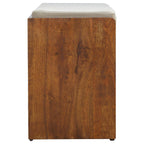 35" Brown Linen Upholstered Storage Bench With Shoe Storage