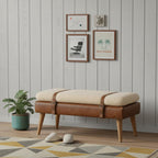 35" Brown Genuine Leather and Solid Wood Upholstered Storage Bench With Cabinet