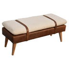35" Brown Genuine Leather and Solid Wood Upholstered Storage Bench With Cabinet