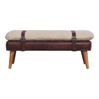 35" Brown Genuine Leather and Solid Wood Upholstered Storage Bench With Cabinet