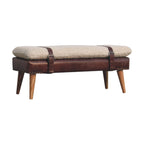 35" Brown Genuine Leather and Solid Wood Upholstered Storage Bench With Cabinet
