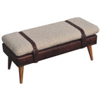 35" Brown Genuine Leather and Solid Wood Upholstered Storage Bench With Cabinet