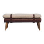 35" Brown Genuine Leather and Solid Wood Upholstered Storage Bench With Cabinet