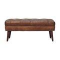 35" Brown Genuine Leather and Solid Wood Upholstered Storage Bench With Cabinet