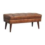 35" Brown Genuine Leather and Solid Wood Upholstered Storage Bench With Cabinet