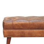 35" Brown Genuine Leather and Solid Wood Upholstered Storage Bench With Cabinet