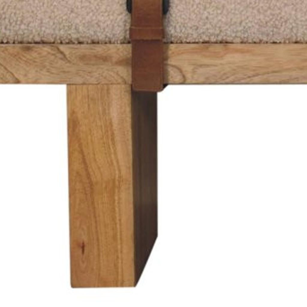 47" Brown Boucle and Solid Wood Upholstered Storage Bench With Cabinet