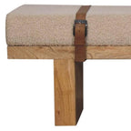 47" Brown Boucle and Solid Wood Upholstered Storage Bench With Cabinet