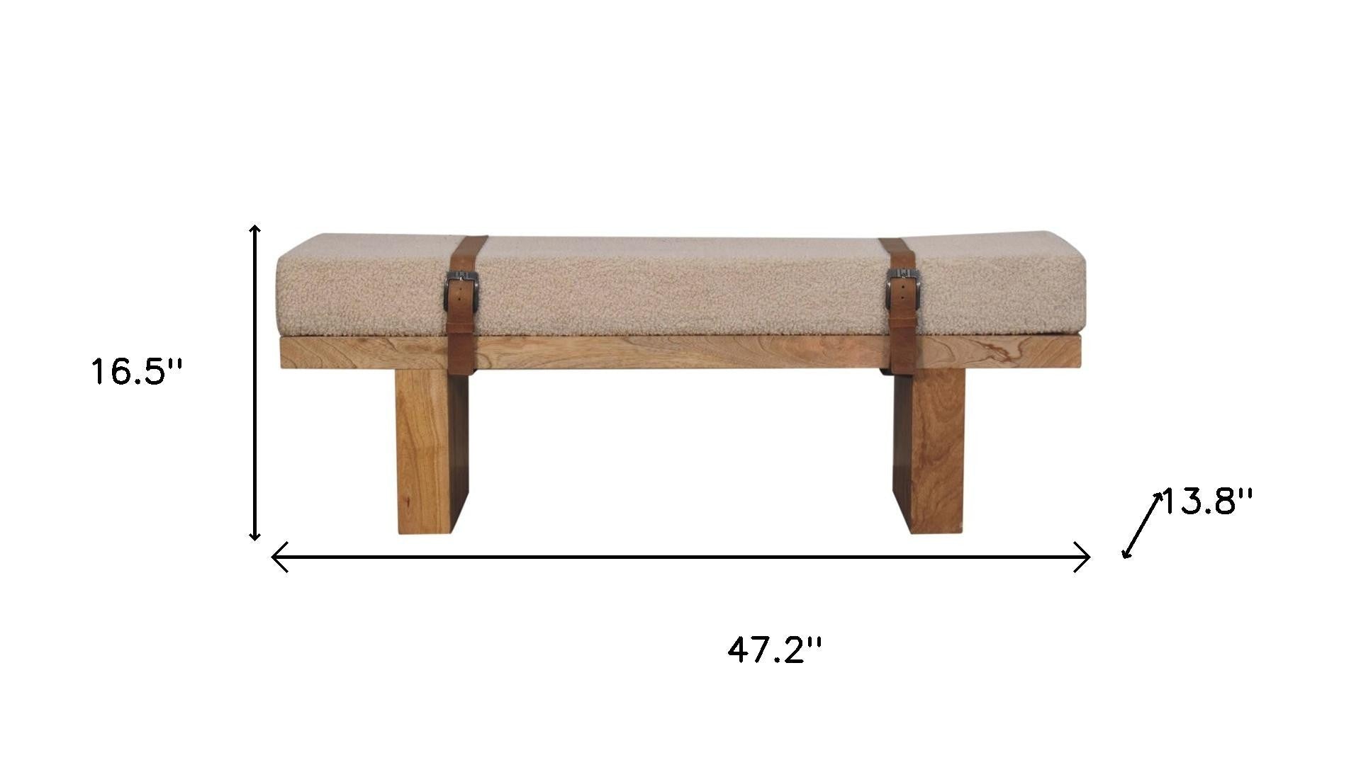 47" Brown Boucle and Solid Wood Upholstered Storage Bench With Cabinet