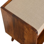 35" Brown Linen and Solid Wood Upholstered Storage Bench With Cabinet