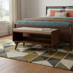 35" Brown Linen and Solid Wood Upholstered Storage Bench With Cabinet