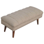 35" Brown Boucle and Solid Wood Upholstered Storage Bench With Cabinet