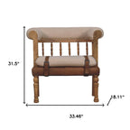 33" Brown Boucle and Solid Wood Upholstered Storage Bench With Cabinet