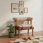 33" Brown Boucle and Solid Wood Upholstered Storage Bench With Cabinet