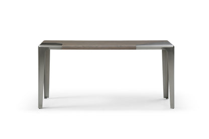 63" Gray and Silver Solid Wood and Metal Double Pedestal Console Table