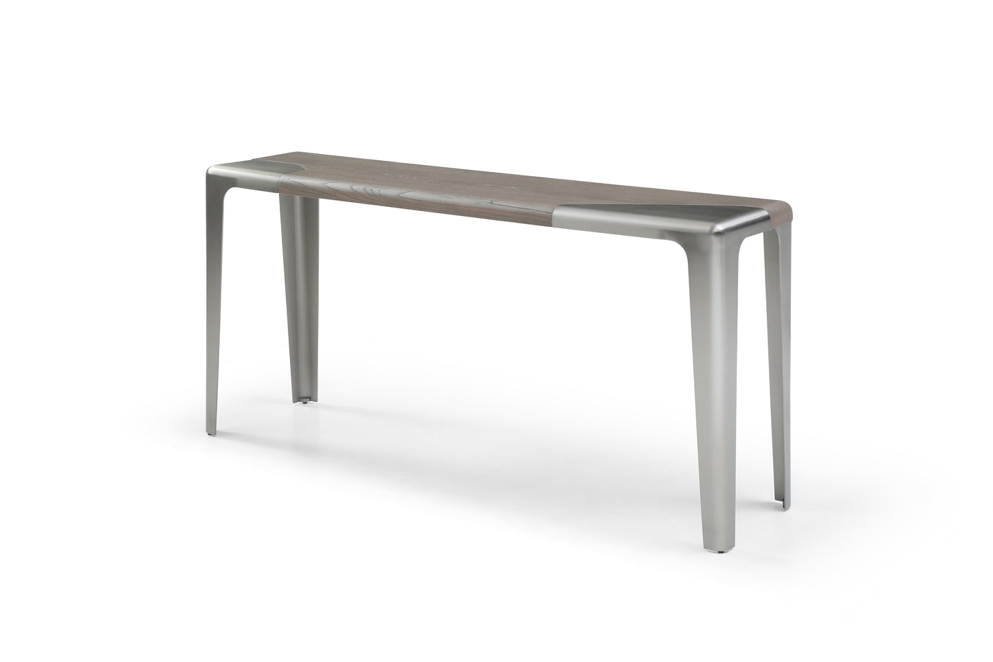 63" Gray and Silver Solid Wood and Metal Double Pedestal Console Table