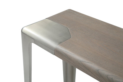 63" Gray and Silver Solid Wood and Metal Double Pedestal Console Table