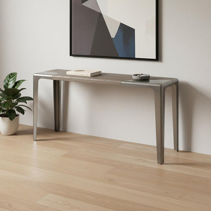 63" Gray and Silver Solid Wood and Metal Double Pedestal Console Table