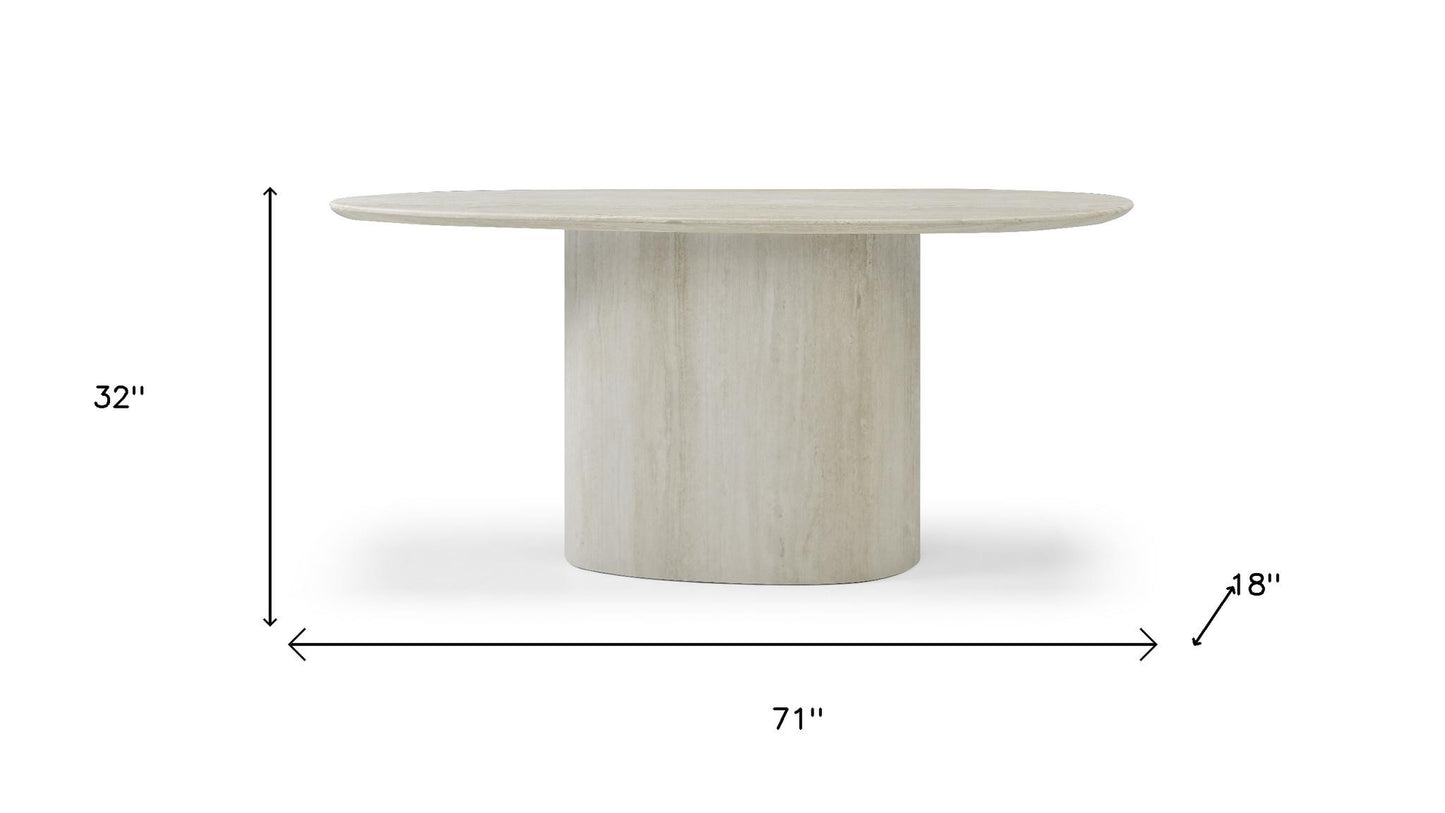 71" Beige Genuine Marble and Stone Oval Pedestal Console Table
