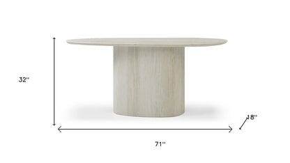 71" Beige Genuine Marble and Stone Oval Pedestal Console Table