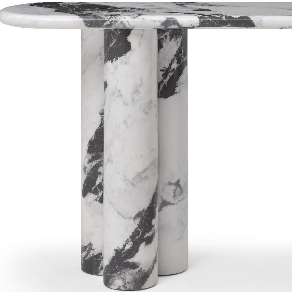 60" White Genuine Marble and Stone Double Pedestal Console Table