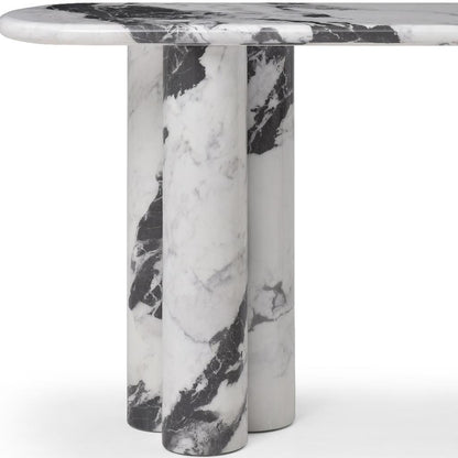 60" White Genuine Marble and Stone Double Pedestal Console Table