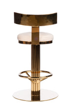 26" White and Gold Linen and Steel Counter Height Swivel Bar Chair