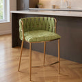 27" Green and Gold Velvet and Steel Low Back Counter Height Bar Chair
