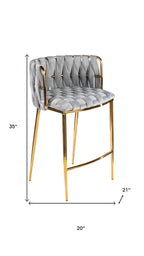 27" Gray and Gold Velvet and Steel Low Back Counter Height Bar Chair