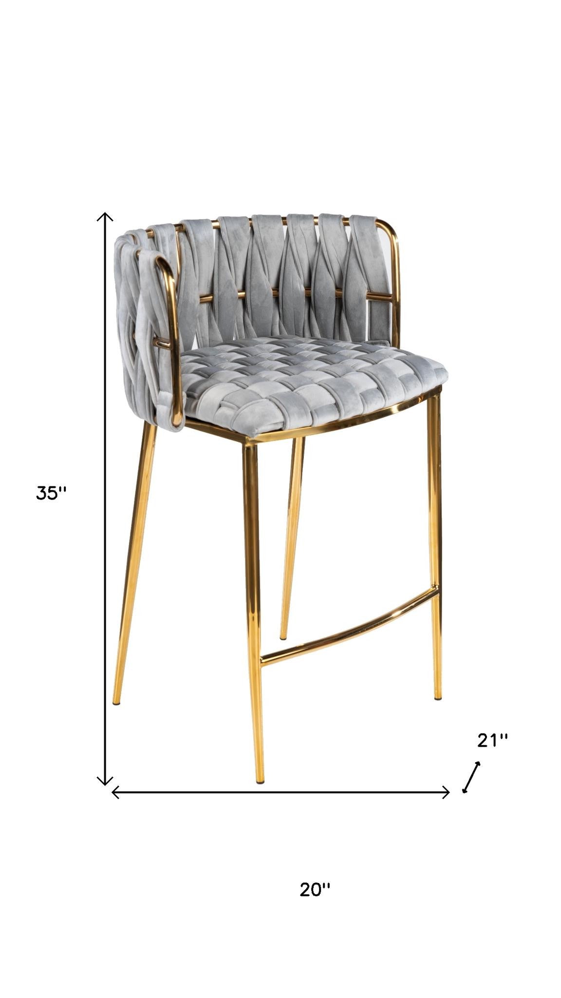 27" Gray and Gold Velvet and Steel Low Back Counter Height Bar Chair