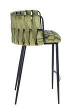 27" Green and Black Velvet and Metal Low Back Counter Height Bar Chair